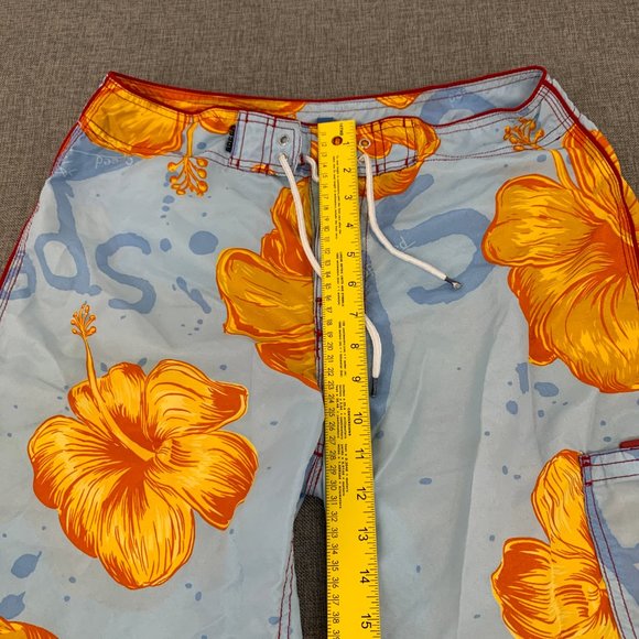 Men's Speed Beach Surf Board Shorts Small Blue Yellow Floral Drawstring - Picture 5 of 14